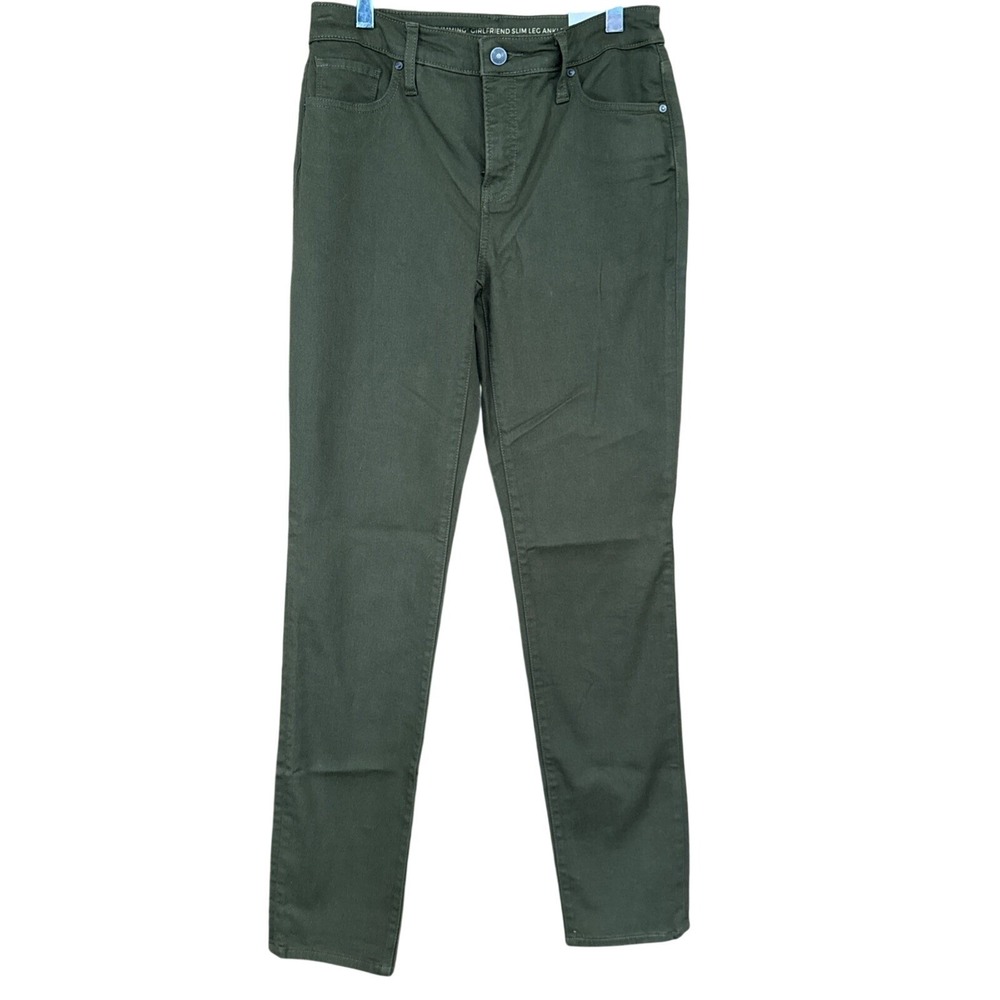 Chico's So Slimming Girlfriend Slim Ankle Jeans Women 00T Tall Olive Green New
